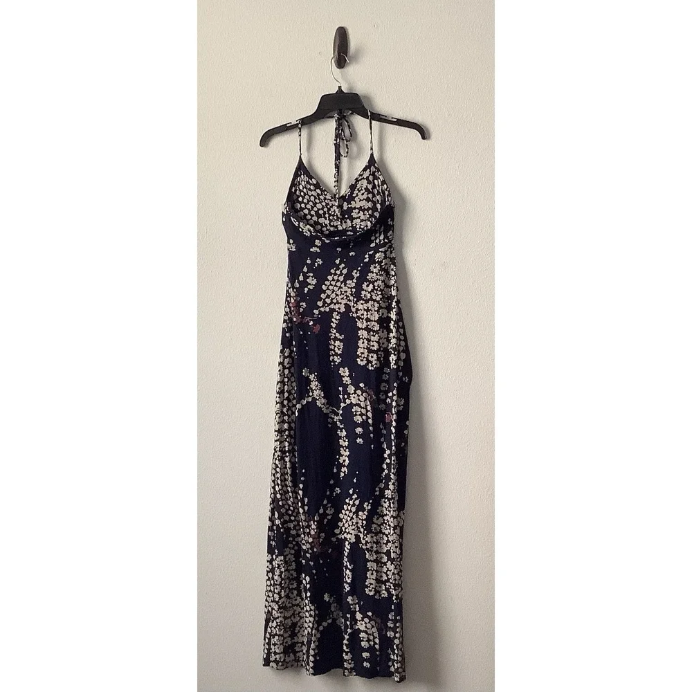 Express Women's Navy Floral Halter Neck Sleeveless Maxi Dress‎ Size XS